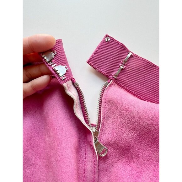 3.1 PHILLIP LIM Fuchsia Pink Sheep Skin Leather Suede Circle Mini Skirt, Size 4 - Picture 11 of 16